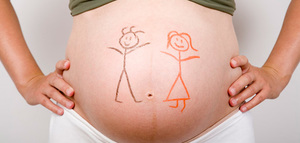 Живот при беременности двойней.